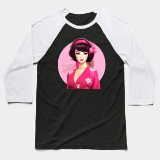 Japanese girl Geisha vintage retro modern pin-up woman in kimono Baseball T-Shirt